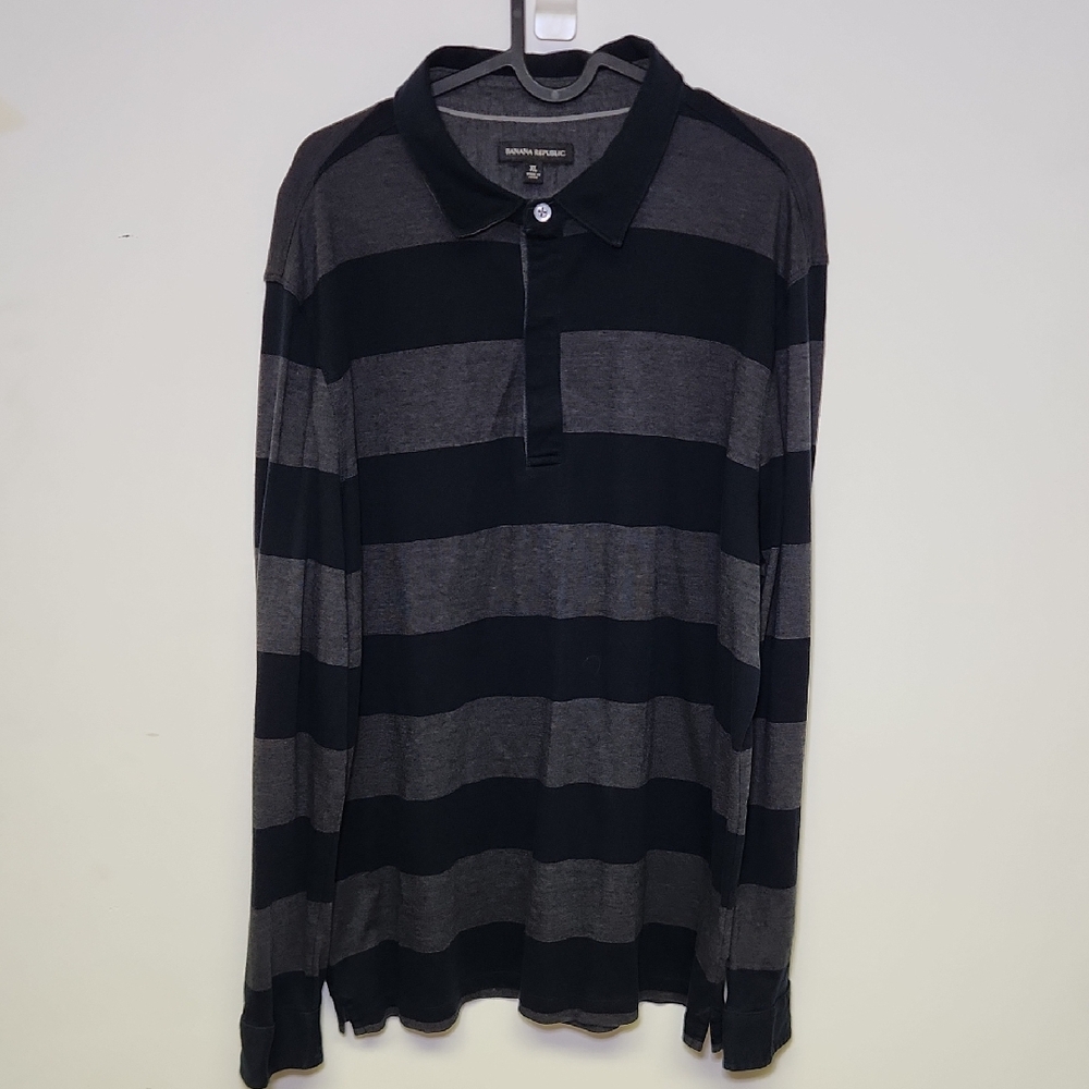 Banana Republic Gray and Black Striped Polo